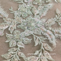 Mint Hand Beaded Embroidery Lace Fabric